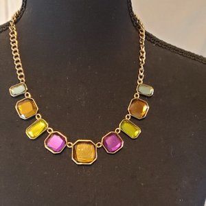 NRO Gold tone Multicolored Glass Squared Necklace